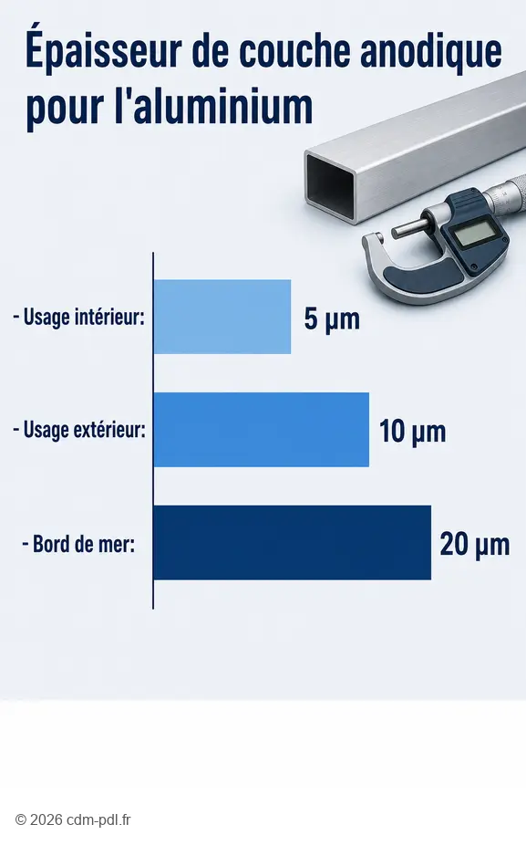 Différentes épaisseurs de couche anodique pour l'aluminium selon l'environnement d'utilisation.
