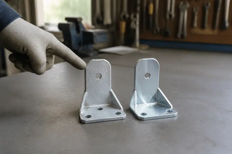 Comparaison visuelle entre galvanisation à chaud et électrozingage sur des petites pièces métalliques.