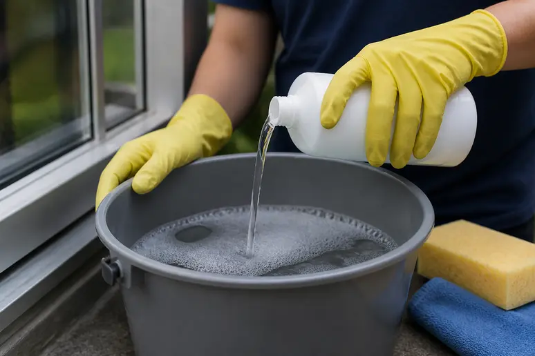 Produits de nettoyage doux et éponge microfibre pour nettoyer l aluminium extérieur en toute sécurité