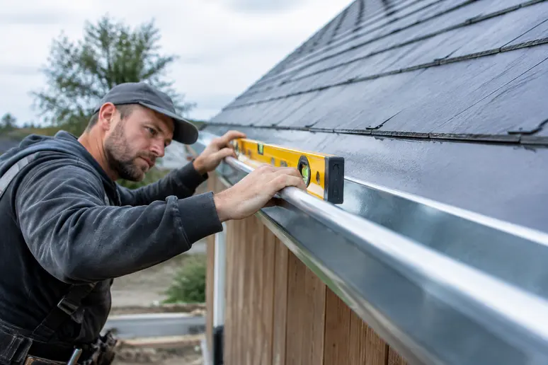 Vérification de la pente et de l'alignement d'une installation de gouttière zinc